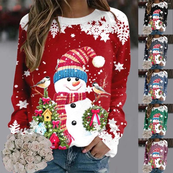 Hoodies femininos tendência camisola de natal camisola para mulheres confortáveis adolescentes meninas manga longa bonito rena gráfico camisas de natal