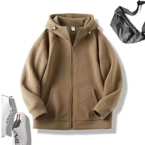 Felpe con cappuccio da uomo Primavera Autunno Cardigan retrò tinta unita Cappotto da coppia Cerniera invernale addensata Maniche lunghe Tasche Giacche con cappuccio