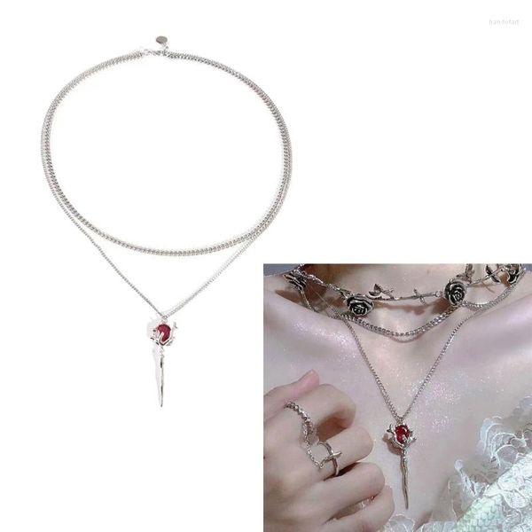 Anhänger Halsketten Rose Zauberstab Halskette für Frauen Mädchen Punk Kristall Kragen ästhetisch Y2K Schmuck Geschenk