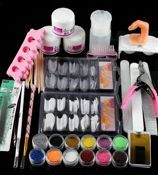 Kit básico para manicure 22 em 1, faça você mesmo, cor glitter, acrílico, pó, pincel, para prática, 3d, arte de unhas falsas, conjunto completo 1643131