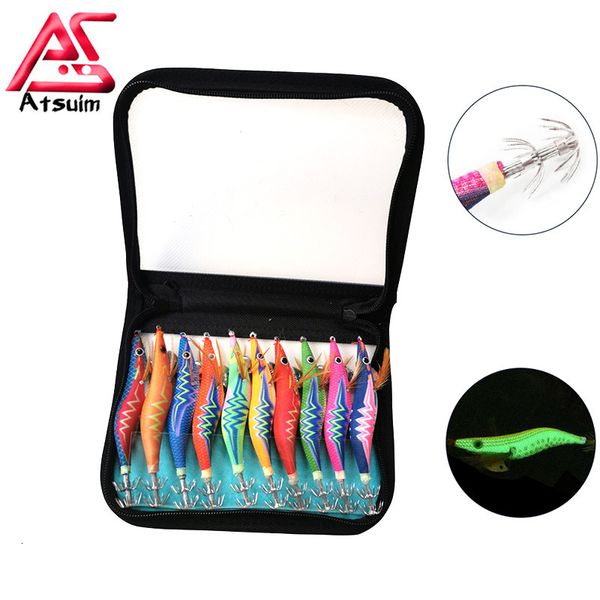 Köderköder AS 10pcs Hard Bait Luminous Shrimp Squid Jigs Set 2.5 # 3.0 # 3.5 # Seefischerei-Köder-Set Künstlicher Tintenfisch Oktopus Winterfischen 230403