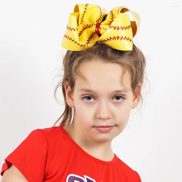 Accessori per capelli Fiocco da baseball in pelle grande da 7 pollici per boutique di copricapi da softball fatti a mano per ragazze