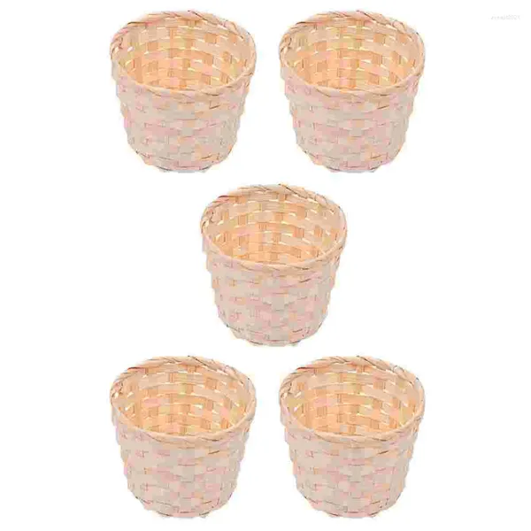 Conjuntos de louça 5 pcs tecido flor cesta de armazenamento de bambu pequeno presente recipiente de frutas tecelagem pão