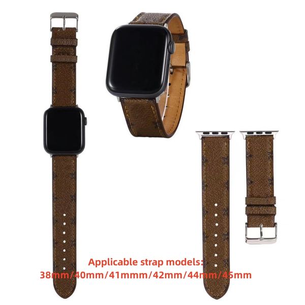 Correias para Apple Watch Band 45mm 49MM 38mm 40mm 42mm Designer Smart Watch Strap Moda Pulseira de couro genuíno Compatível com Ultra Series SE 8 7 Iwatch Smartwatch