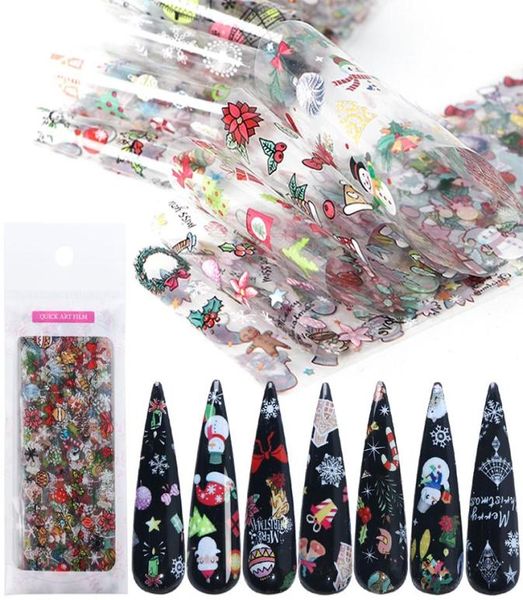 10 Stück Packung Weihnachtsdekorationen für Nägel Mix Bunte Transfer-Nagelfolienaufkleber Schneeblume Elch Geschenk Weihnachtsmann Klebepapier4524379