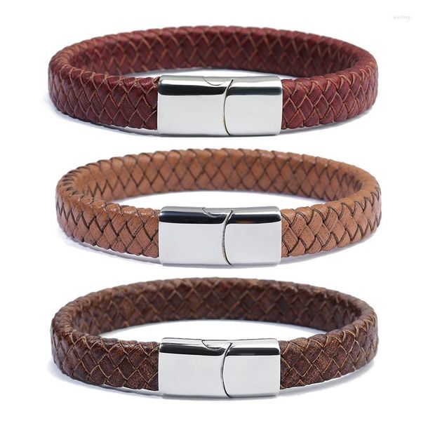 Bettelarmbänder XINYAO Rot Braun Schwarz Echtes Geflochtenes Leder Wickelarmband Herren Damen Edelstahl Magnet Breit Pulsera