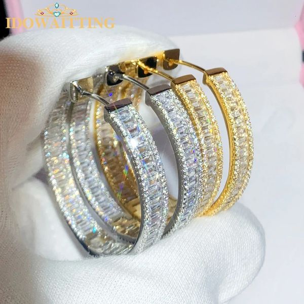 Stud Iced Out Bling Funkelnder Rincess-Schliff, quadratischer Zirkonia CZ, goldfarben plattiert, klassischer 45 mm großer Kreis-Creolenohrring 231102