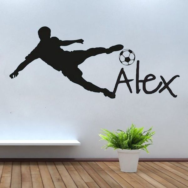 Wandaufkleber Personalisierter Name Vinyl Wandtattoo Aufkleber für Kindergarten Fußball Ball Kinderzimmer Gelb 094 Benutzerdefinierter Name Wandtattoo 230403