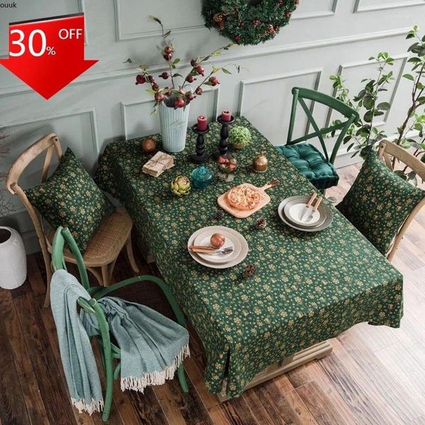 Tovaglia stile giapponese in cotone di lino tovaglia per feste di Natale rettangolare verde abbronzante copertura da pranzo in oro per eventi domestici decorativi