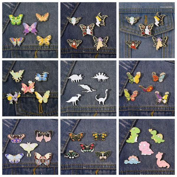 Broches retro borboleta broche de dinossauros crânio lapela pino desenho animado cool punk backpack backpack hat chapéu pinos de jóias de moda presente para amigos