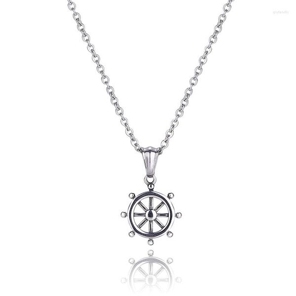 Collane con ciondolo Collana di moda Acciaio inossidabile Navi Ruota Timone Timone Pendenti color argento Catena lunga Donna Uomo Gioielli Regalo PD0879