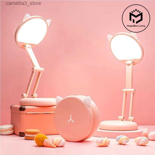 Lâmpadas de mesa dobrável portátil bonito lâmpada de mesa kawaii acessórios de mesa bonito luz de leitura lâmpada 8 brilho luz do livro para estudo crianças q231104