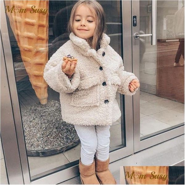 Jaquetas moda bebê menina menino jaqueta de inverno grossa lã de cordeiro infantil criança criança quente ovelha como casaco outwear algodão 18y 221121 gota othmc