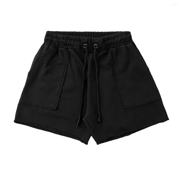 Shorts masculinos verão casual jogging esportes terry enrolado cor sólida cordão solto ajuste trimestre de treinamento