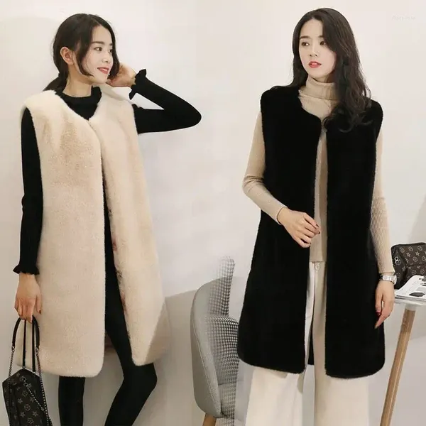 Giubbotto per pellicce da donna 2023 autunno inverno di media lunghezza giacca manica calda artificiale cappotto casual r15