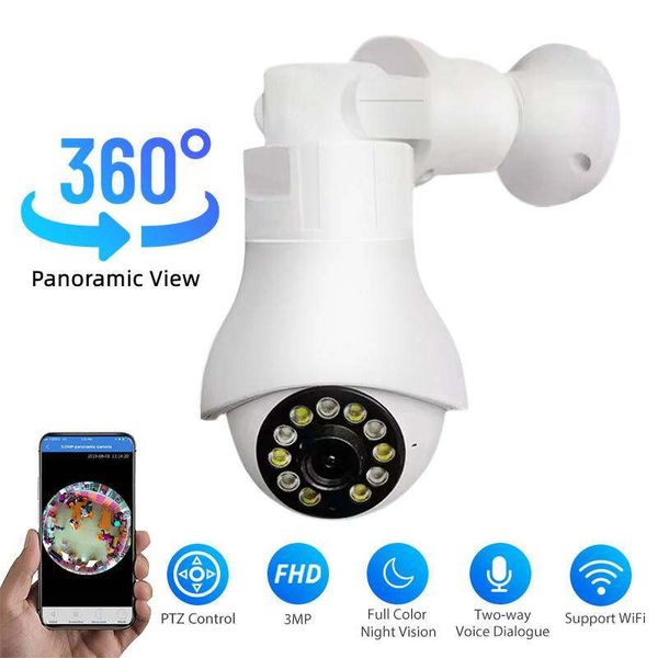 Câmera panorâmica wi-fi 360 graus, lâmpada ip 1080p, visão noturna, áudio bidirecional, vigilância, sem fio, câmera ip, lâmpada olho de peixe