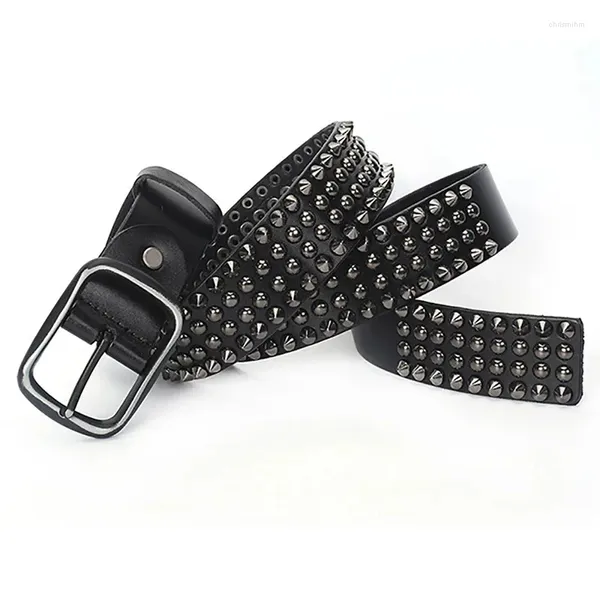 Cinture 105-125 cm Moda fibbia ad ardiglione Hip-Hop uomo cinturino in vera pelle con rivetti cinturino reale