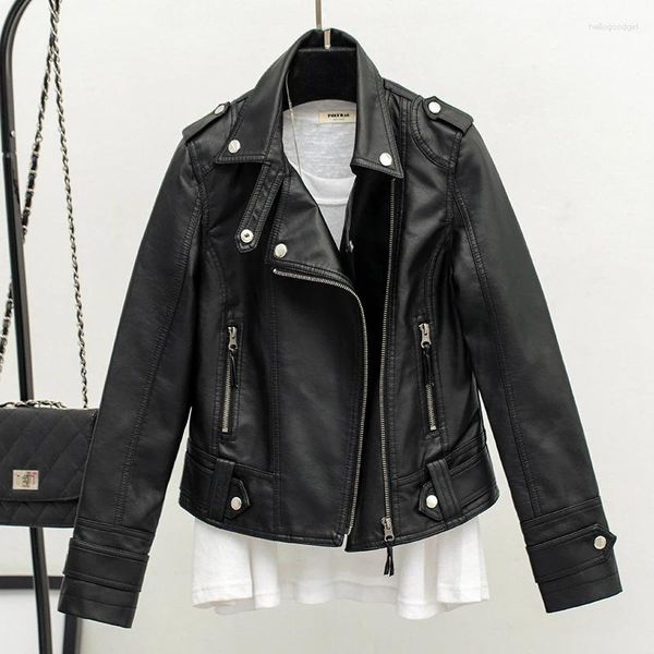 Pele feminina dayifun outono curto preto plutônio jaquetas estilo punk gótico moda motocicleta roupas de couro casual selvagem goth casacos de inverno