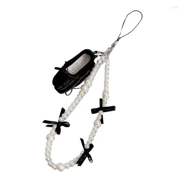 Schlüsselanhänger Bowknot Ballettschuhe Charme Kristall Perle Perlen Anhänger Tasche Dekoration Lanyard H9ED