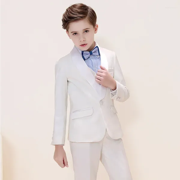 Smokings Formaler Kinder-Smokinganzug Schwarz Weiß Kinder-Blazer-Hosen Eleganter Junge Zweiteiliges Kostüm-Abschlussball-Kleid-Hochzeit B01