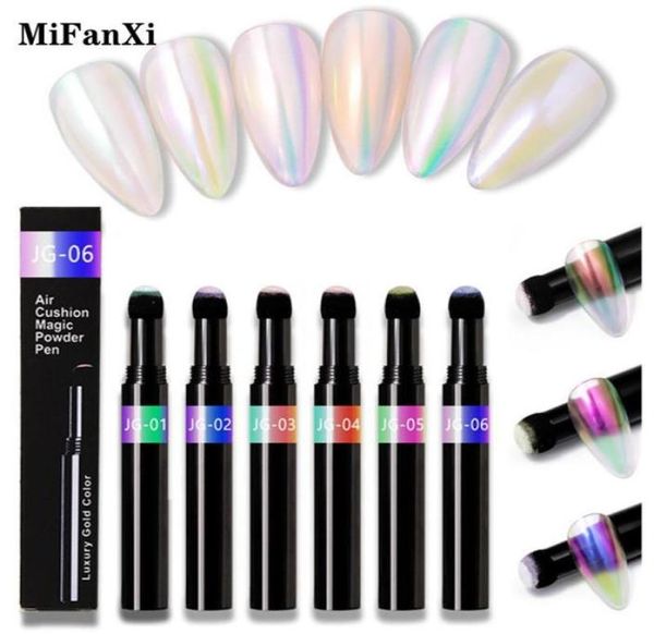 MiFanXi 6 colori Nail Art Cuscino d'aria Specchio Effetto Aurora Penna in polvere magica Oro cromato Pigmento Polvere Design Decorazione manicure Gli7617857