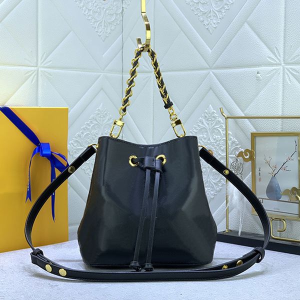 Nano Bucket Bag Damen Handtaschen Geldbörse Umhängetaschen Kordelzug Tragetaschen Abnehmbarer Kettenriemen Echtes Leder Mode Buchstaben Gold Hardware Damen Handtasche