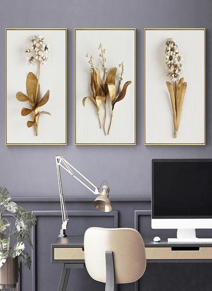 Nordic Goldene Pflanze Blätter und Blumen Wand Kunst Bilder Leinwand Malerei Cuadros Poster und Drucke für Wohnzimmer Decor9134823