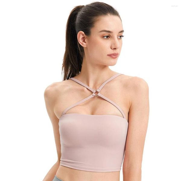 Roupa de ioga Lukitas Women Women Underwear Push Up Crop Nylon Cross Cross Gym Breathable Fitness Running Bra Sport Bras Top