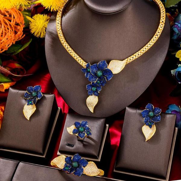Brincos de colar Conjunto Kellybola Jewel 2023 Dubai Exclusivo de alta qualidade Luxo Luxo completo Jóias de zirconia 4pcs Acessórios elegantes femininos