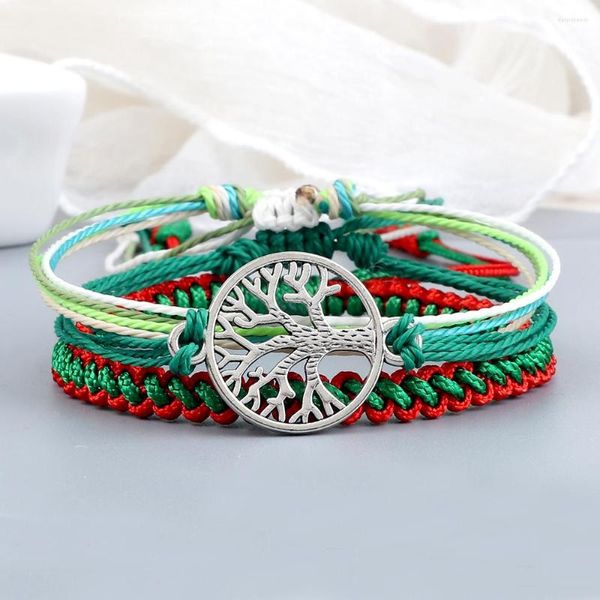 Strand 3pcs/Set Christmas Series Linha de cera Bracelete Mulheres Charme onda de metal Palavra 8 Pingente Bangle Jóia Pulsera Presente para Amigo