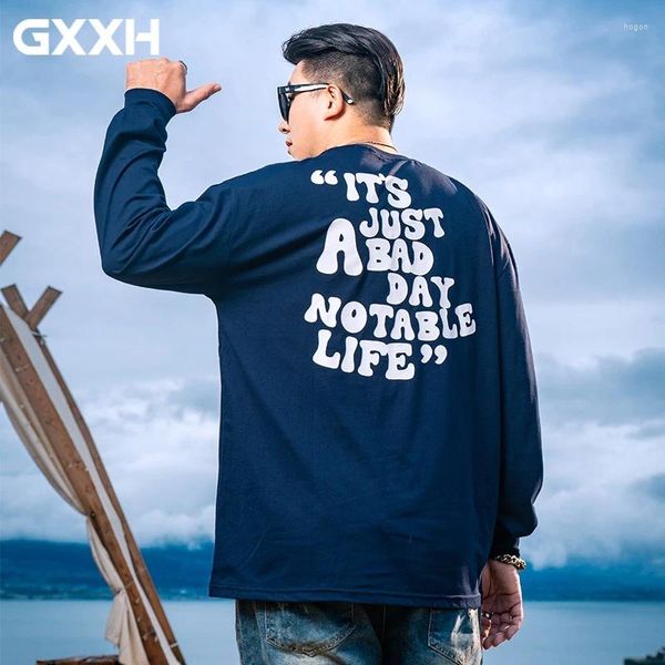 T-shirt da uomo GXXH T-shirt grande grande Casual Plus Size 5XL 6XL 7XL Autunno Manica lunga Girocollo Camicia in cotone allentato Fondo blu Top