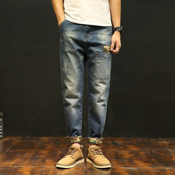 Jeans masculinos Ymwmhu camuflic jeans de jeans masculino de verão calça jeans casual jeans masculino calças cônicas estilo de rua suave 230403