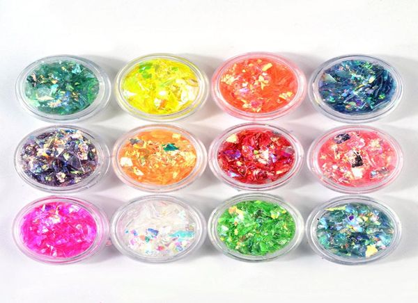 12 colori Decorazione Nail Art Shell Glitter Paillettes in cellophane Polvere di carta irregolare Adesivo per manicure Suggerimenti fai da te Strumenti9698082