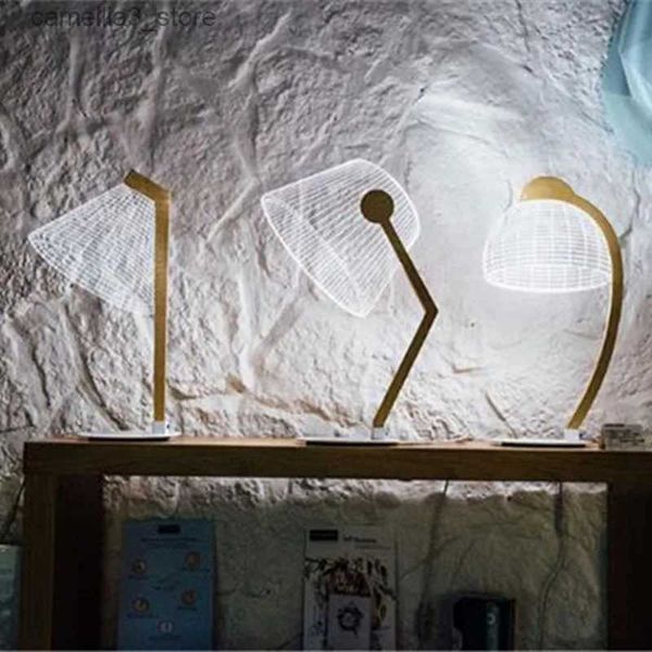 Настольные лампы Ins Hot 3D Effect LED Study Lights Деревянная опора Акриловый светильник Лаконичный ночник для чтения в спальне с USB-разъемом Бесплатная доставка Q231104