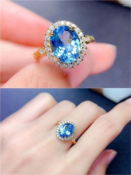 Anelli a grappolo Bling Cristallo blu Topazio Diamanti Pietre preziose per le donne 14k Colore oro Fine Chic Gioielli Bijoux Bague Accessori alla moda