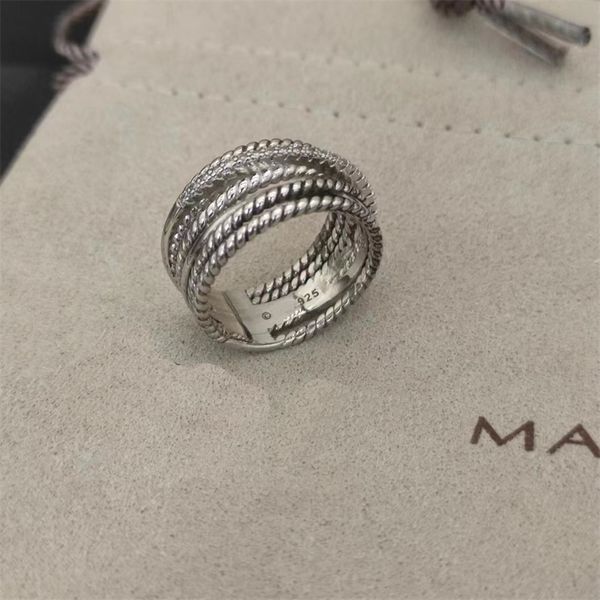 925 Стерлинговое серебро Dy Twisted Vintage Designer Rings Rings для женщин Женщины Мужские Праздничные подарок Алмазы Кольцо 14K Золото