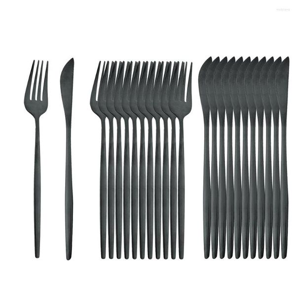 Conjuntos de utensílios de jantar 24pcs/conjunto facas pretas Forks Definir utensílios de aço inoxidável talheres coloridos cozinha em casa talheres de espelho ocidental