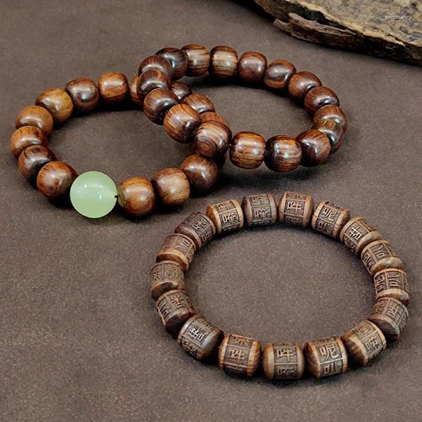 Filo di ebano naturale Fondatore del buddismo Shakyamuni Bracciale tibetano Perline di preghiera Rosario Gioielli in legno