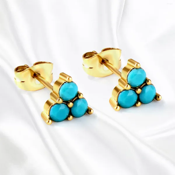 Orecchini a bottone triangolo geometrico orecchino in acciaio inossidabile color oro per donne ragazze perline coreane gioielli penetranti all'orecchio all'ingrosso