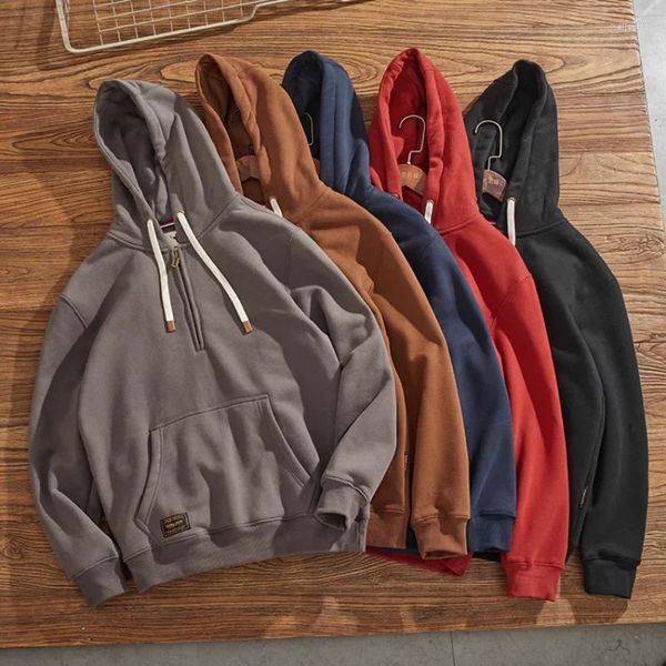 Hoodies masculinos topo outono e inverno pesado hoodie velo engrossado conjunto meia gola esportes casaco casual