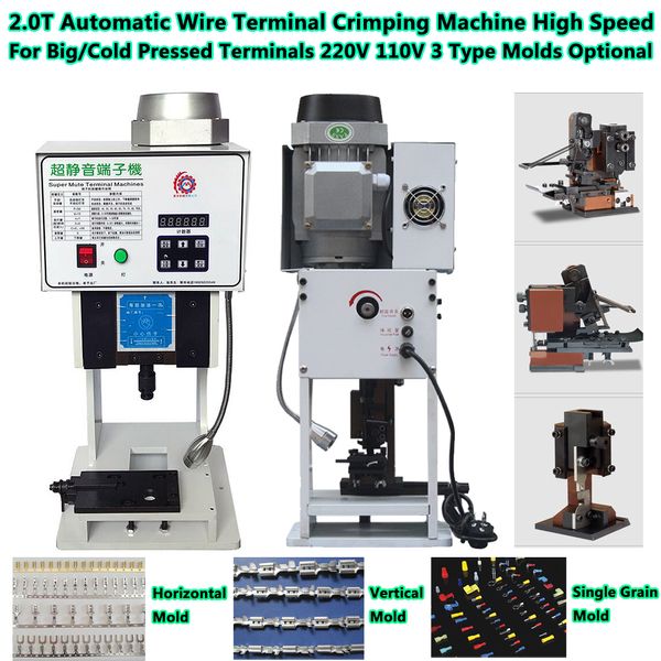 Máquina de crimpagem de terminal de alta velocidade 2.0t para terminais grandes/prensados a frio Ferramentas de arame automático com 3 moldes de tipo opcional