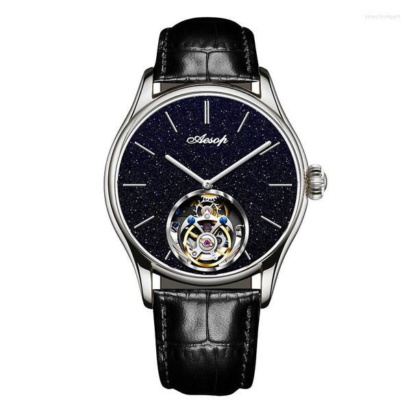 Armbanduhren AESOP Flying Skeleton Tourbillon Watch Real Diamond Mechanical Waterproof Luxury Synthetic Sapphire Clock 7050