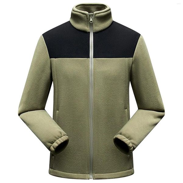 Giacche da uomo Giacca in pile polare con cerniera intera Giacca leggera antistatica Autunno Inverno Cappotto antivento con tasca con cerniera Patchwork