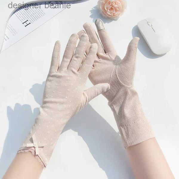 Cinco dedos Guantes Verano Punto Ancla Impresión Algodón de mujer Longitud media Conducción Gs Sun Protección UV Antideslizante Pantalla táctil Thin Gs para mujeres L231103