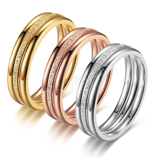 Vintage três linhas de titânio aço inoxidável anel banda para as mulheres nova moda rosa ouro personalizado anéis de dedo jóias acessórios