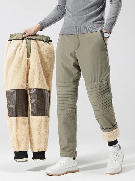 Pantaloni da uomo 2023 Tasche con zip Inverno Fodera in pile spesso Tessuto di grafene Ginocchio Caldo Dritto Casual Pantaloni termici Maschili