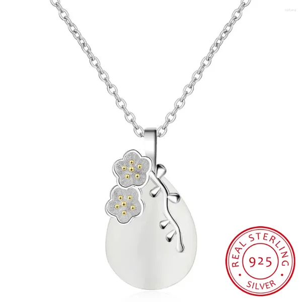 Ciondoli in argento sterling 925 a forma di goccia d'acqua Angolo d'amore Lacrima Chiaro di luna Opale Fiore Collana con pendente fiore di ciliegio per le donne Girocollo