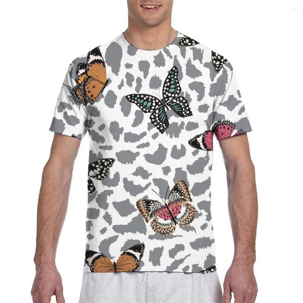 Мужские футболки по прибытии бабочек, летящих на животных леопардовой футболка для мужчин футболка для рубашки в стиле Harajuku Летние вершины