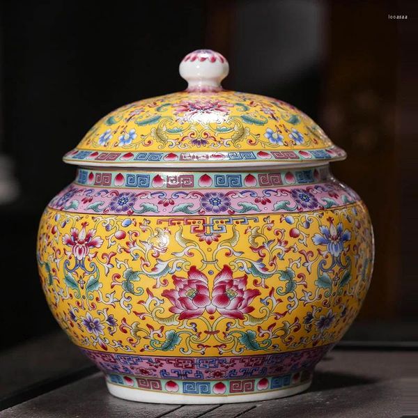 Garrafas Jingdezhen Cerâmica Esmalte Antigo Jarro de Chá Selado Utensílios de Armazenamento Caddy com Tampa