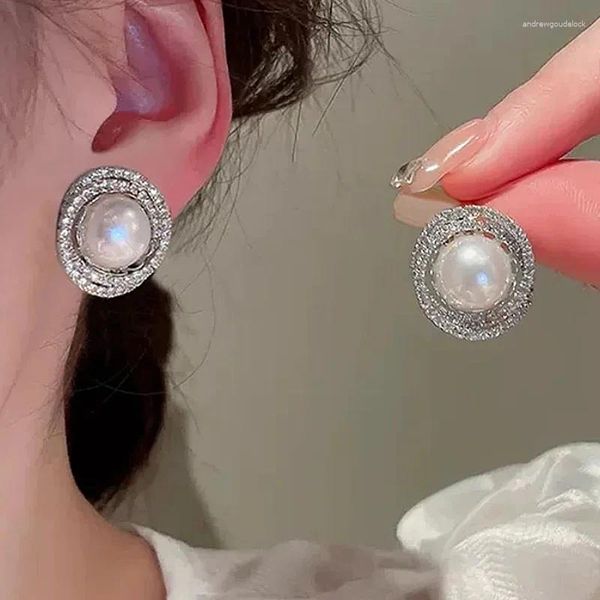 Orecchini a bottone CAOSHI Graziosa cerimonia di fidanzamento di lusso femminile Gioielli con perle simulate e accessori con zirconi luminosi per signora